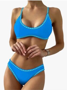 ZAFUL Women’s Tie Back Padded High Cut Bikini Set – Light Blue – Size L (NWT)